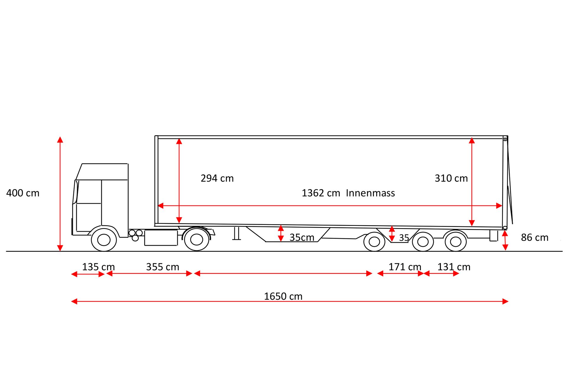 Skizze eines Low-Chassis-Sattelschleppers mit 6m-Hebebühne